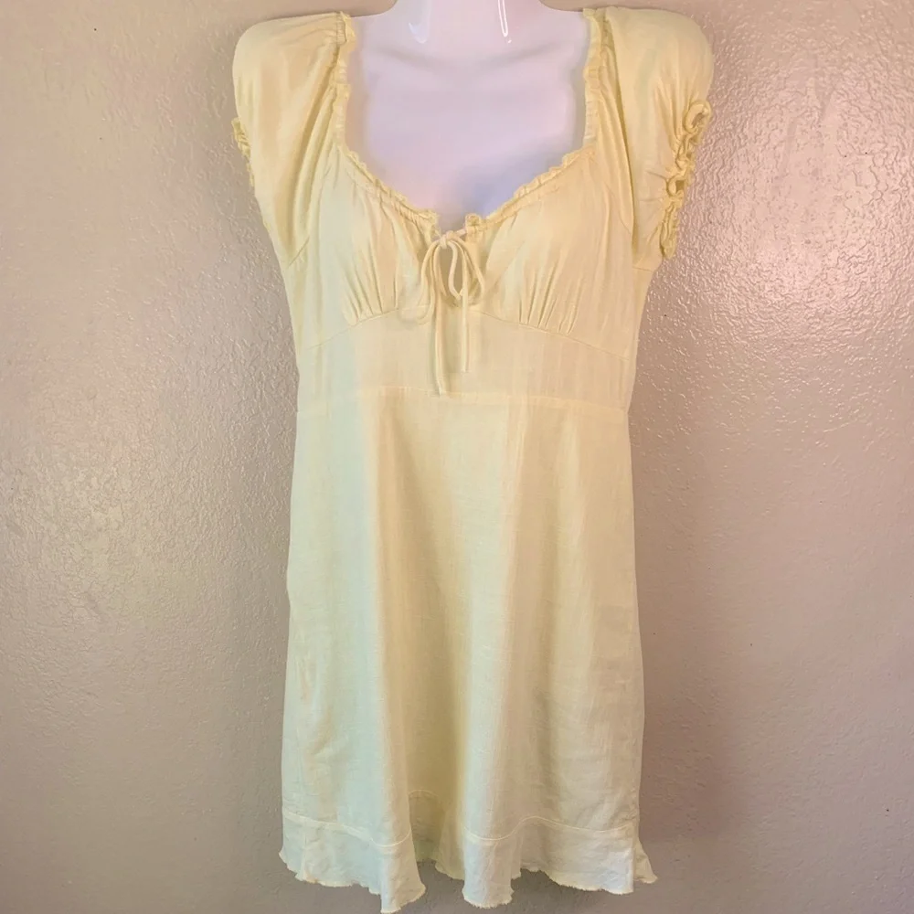 Cotton On Y2K Butter Yellow Linen Blend Milkmaid Babydoll Dress Size XS - Picture 2 of 10